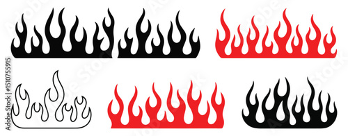 Flames border set in black red and outline