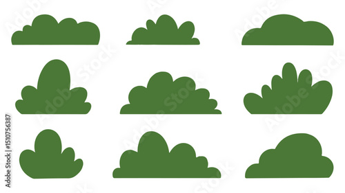 Green bush silhouette set for design elements