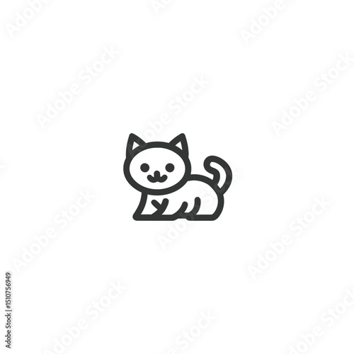 Cartoon cat rests calmly isolated white background outline