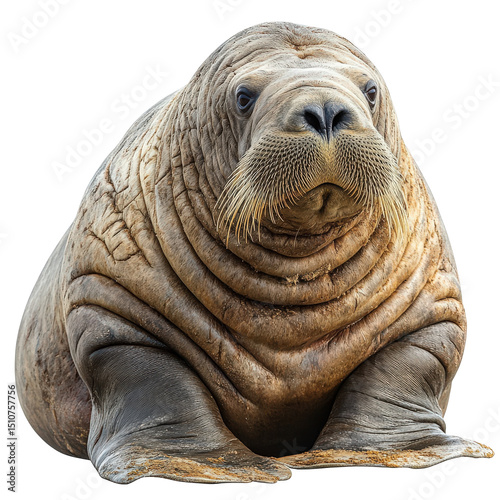 Majestic walrus portrait with detailed skin texture on a sleek black background photo