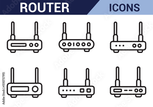Set of modem and router sketches ideal for use in digital and network-themed projects.