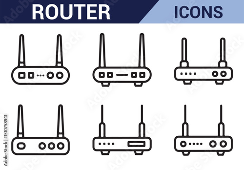 Set of hand-drawn router and modem illustrations for use in networking and IT design projects.