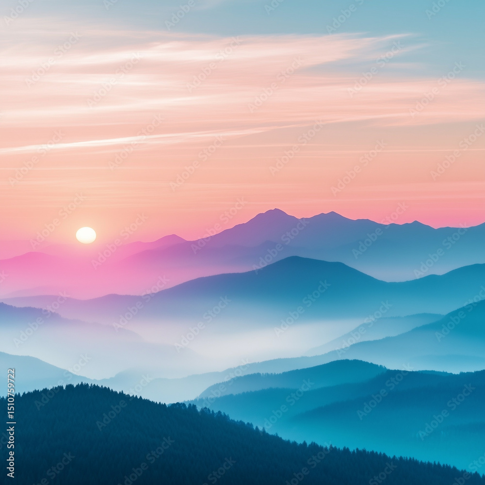 Obraz premium Misty mountain sunset landscape