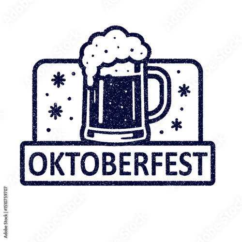 Oktoberfest stamp illustration, vector graphic design with cold beer cup, German beer festival logo	blue