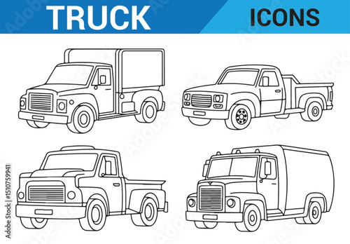 Detailed hand-drawn pickup truck illustrations for commercial, automotive, and vehicle branding.