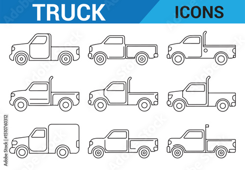 Set of vector pickup truck sketches ideal for vehicle-related branding, logos, and illustrations.