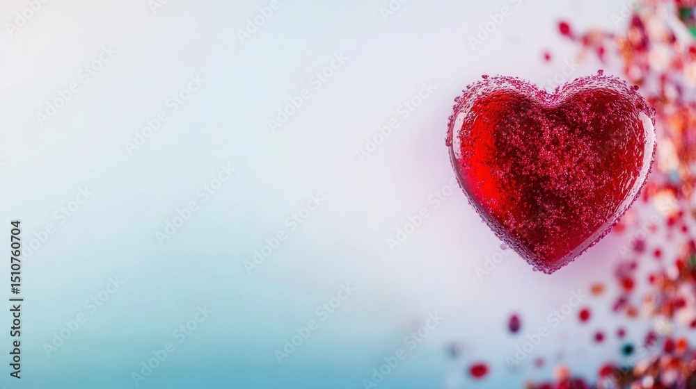 Obraz premium Vibrant heart decoration with colorful confetti in soft pastel background