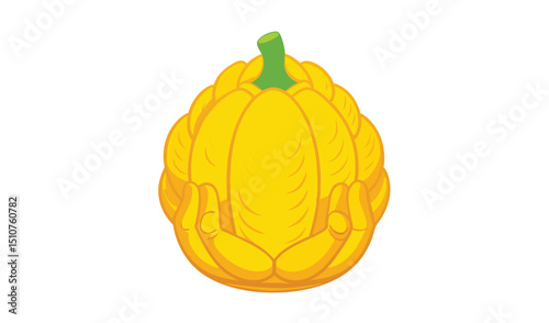 Golden buddha hands holding jackfruit fruit illustration