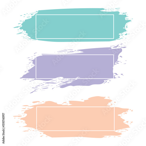 Three colored paint strokes with frame and place for text - Vector illustration