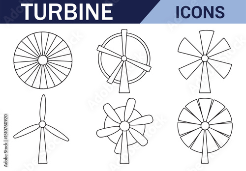 Detailed fan and turbine illustrations perfect for use in eco-friendly, energy, and mechanical design projects.

