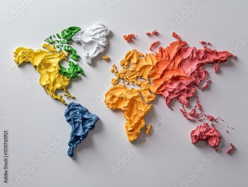 Colorful world map painting in a serene studio setting