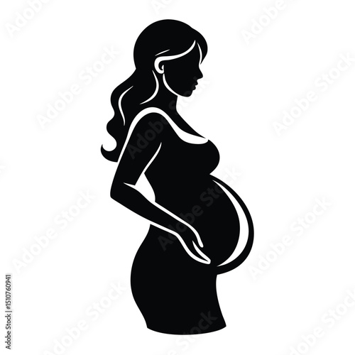 Pregnant Woman Silhouette isolated on white background