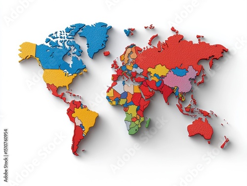 World map depicting countries on white background in studio