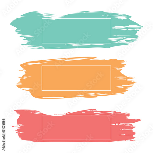 Three colored paint strokes with frame and place for text - Vector illustration