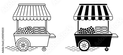 Street food cart black and white vector illustration