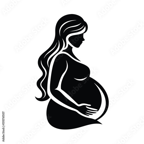 Pregnant Woman Silhouette isolated on white background