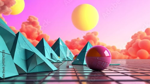 Geometric shapes in pastel sky digital art