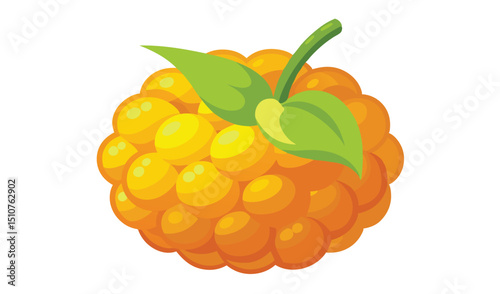 Single cloudberry fruit with leaf illustration