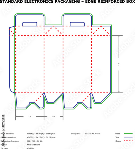 Flatpack diagram template for edge reinforced cardboard packaging for electronics products