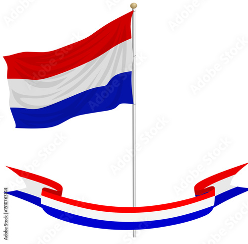 Netherlands vector flag and ribbon. This file is suitable for digital editing and printing in any size. isolated on white background, with a charming design,