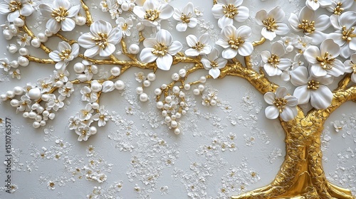 Stunning 3D Wallpaper with a Golden Floral Pattern