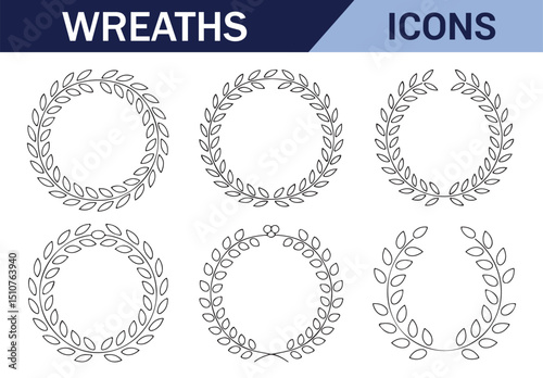 Decorative laurel wreath and branches design elements for personal or commercial use.