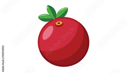 Single red cranberry with green leaves illustration