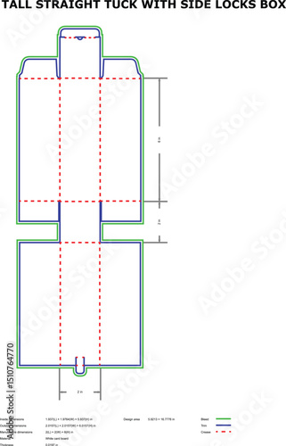 Detailed diagram of tall straight tuck with side locks box packaging design