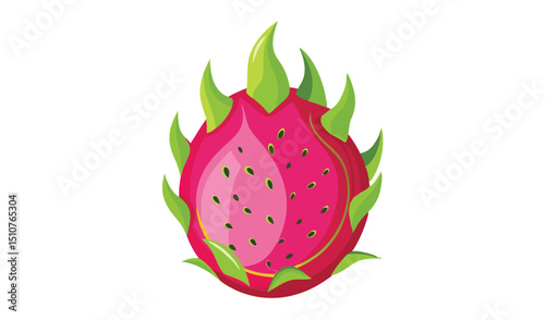 Vibrant pink dragon fruit half isolated on white