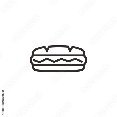 Outlined sandwich graphic rests centered isolated minimalist style