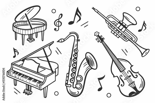 Hand drawn musical instruments illustration