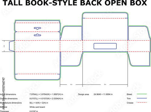 Detailed vector illustration of a tall book style open back packaging box template