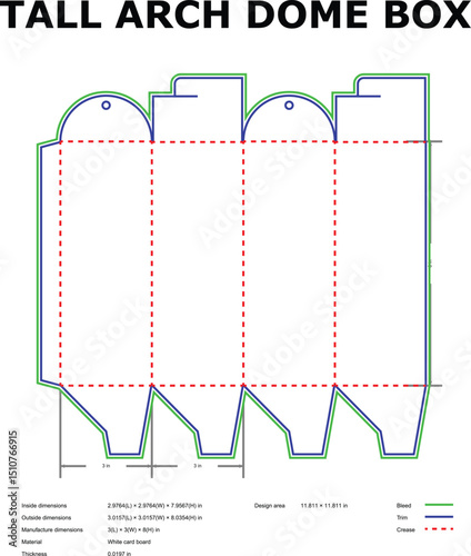 Detailed flat template design for a tall arch dome box in an easy to understand layout