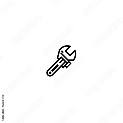 Adjustable wrench tightens bolts on white maintenance background simple