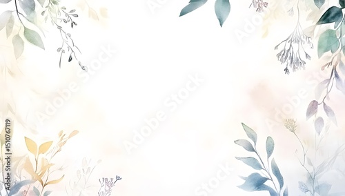 Watercolor blue floral border on a white background, with pastel colors and a soft color palette. The tones are soft and dreamy, with delicate watercolors