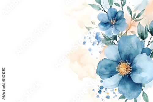Fototapeta Naklejka Na Ścianę i Meble -  Watercolor blue flowers clipart, watercolor blue wild flower bouquet, simple design, white background, small and delicate,