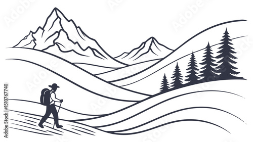 vector illustration of a hiker in the mountains
