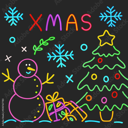 Christmas Vector Set with Snowman, Tree, and Holiday Ornaments



