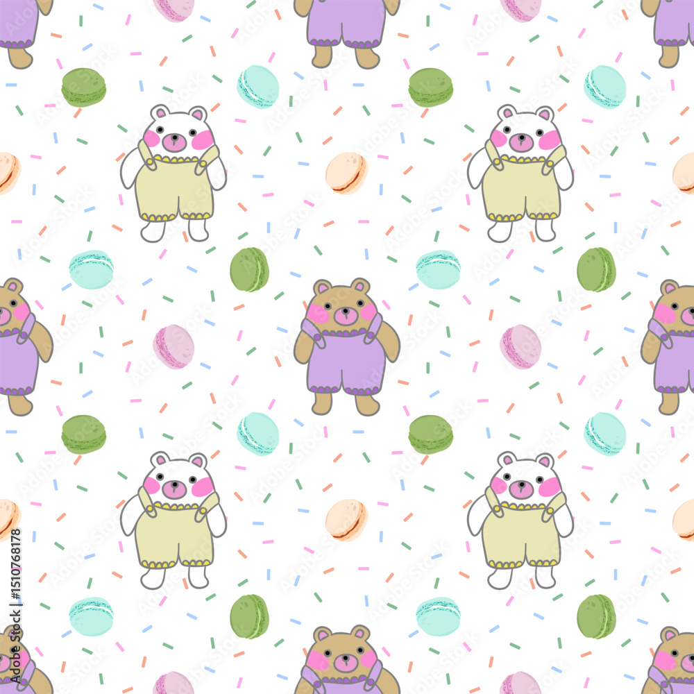 Obraz premium Cute bear pattern, white isolate background