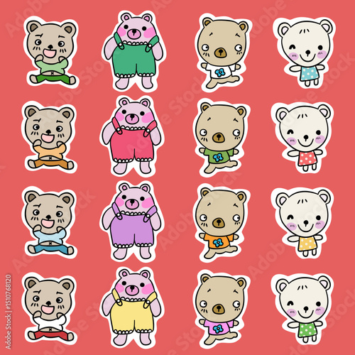 Cute cartoon bears on colorful background