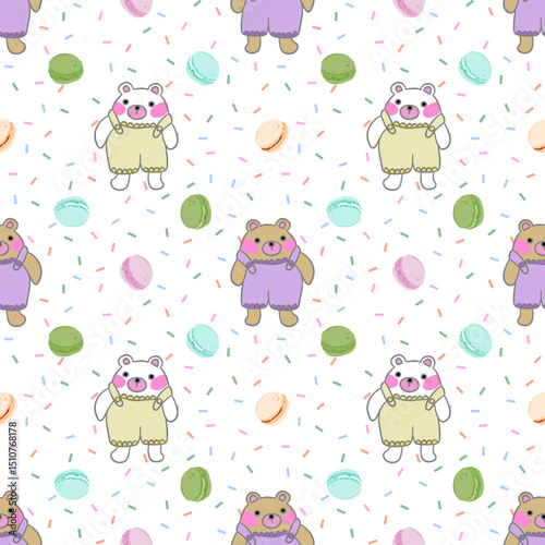 Cute bear pattern, white isolate background