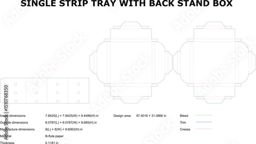 Detailed vector diagram of a single strip tray packaging template design for product storage