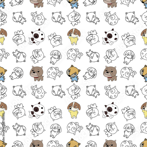 Cute animal doodles pattern on white background