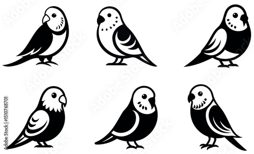 Cute Black and White Budgie Bird Silhouettes
