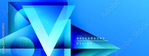 Abstract blue design features layered geometric shapes. Gradient colors create dynamic visual effect. Modern background suitable for digital projects.