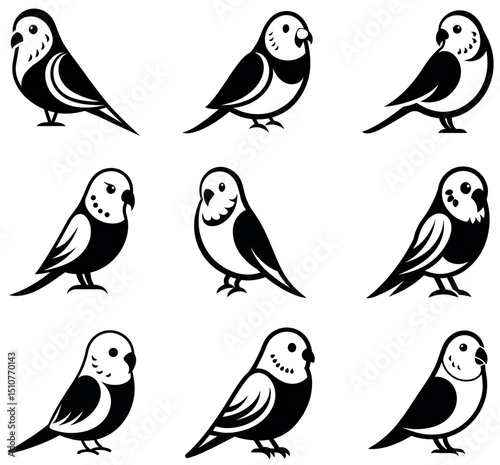 Budgerigar Parakeet Silhouette Icon Set