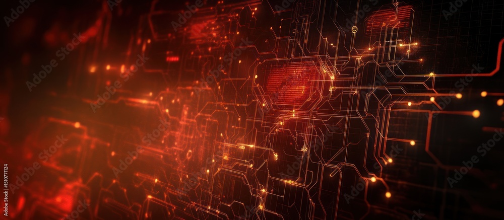 Obraz premium Abstract red circuit glowing network