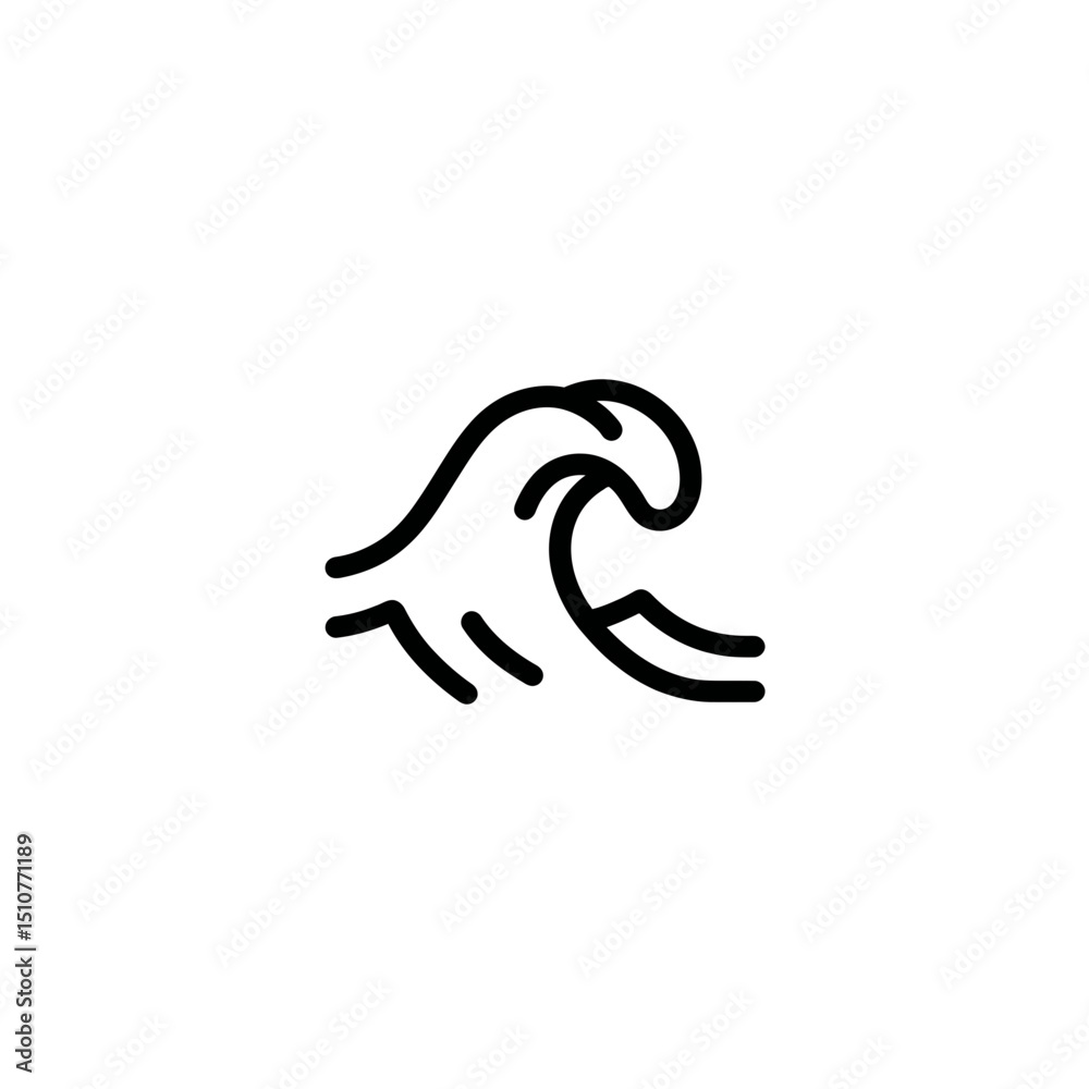 Fototapeta premium Curving wave breaks powerfully in ocean minimalist black icon
