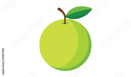 Single green guava fruit with leaf illustration