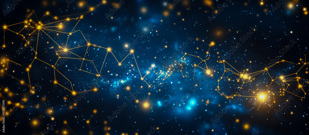 Fototapeta premium A mesmerizing starry night sky filled with twinkling stars against a cosmic backdrop of deep, dark blue and gold colors of space.